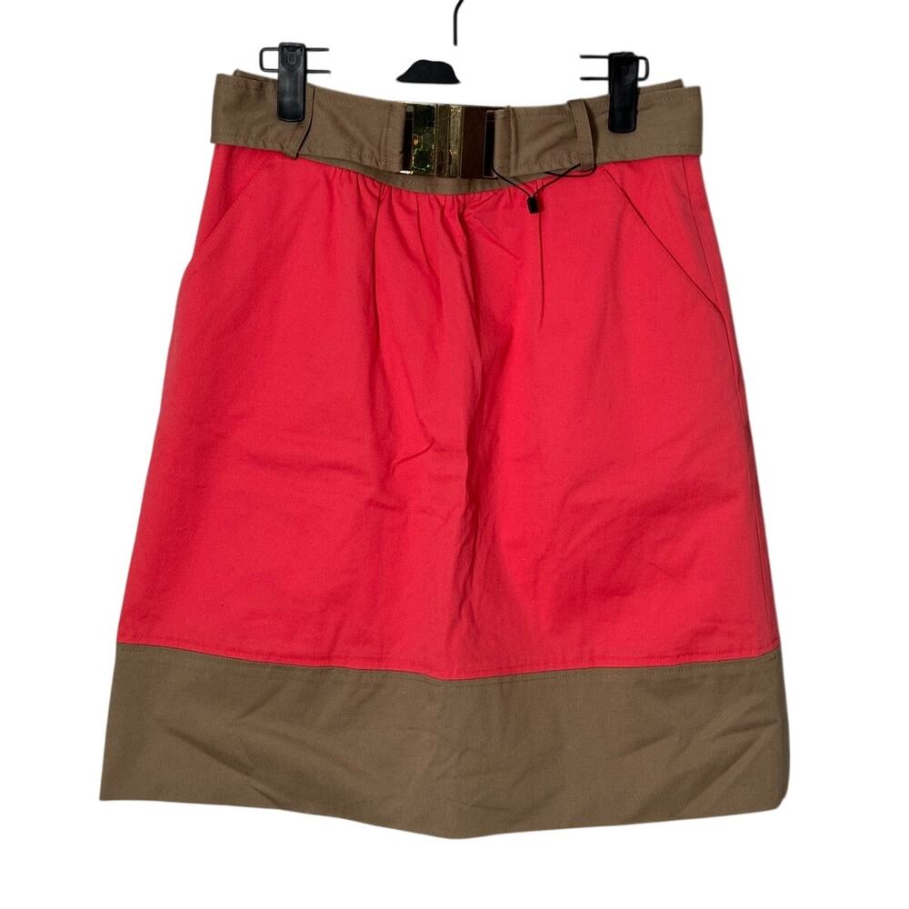 NWOT Milly Coral and Tan Cotton Stretch Skirt Removable Belt Size 6